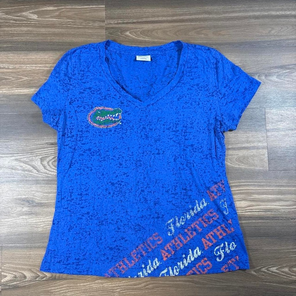 Blue Florida Gators baby tee with white and red text reading 'Florida Athletics